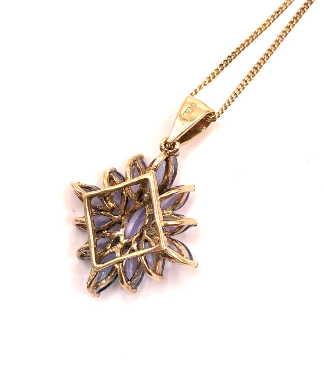 New Sterling Silver Gilt Tanzanite Cluster Pendant Necklace