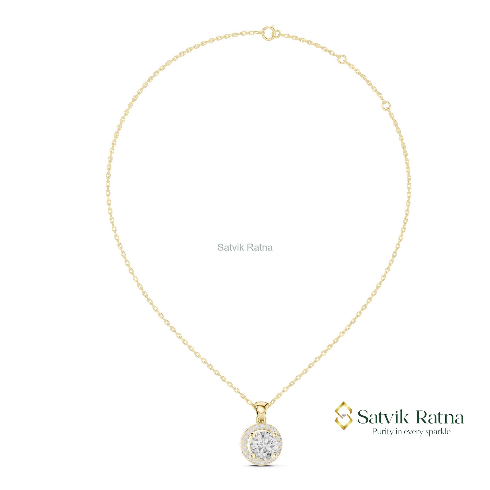 Wedding Lab Grown Diamond Custom Made Women Pendant 14K Yellow Gold Round IGI