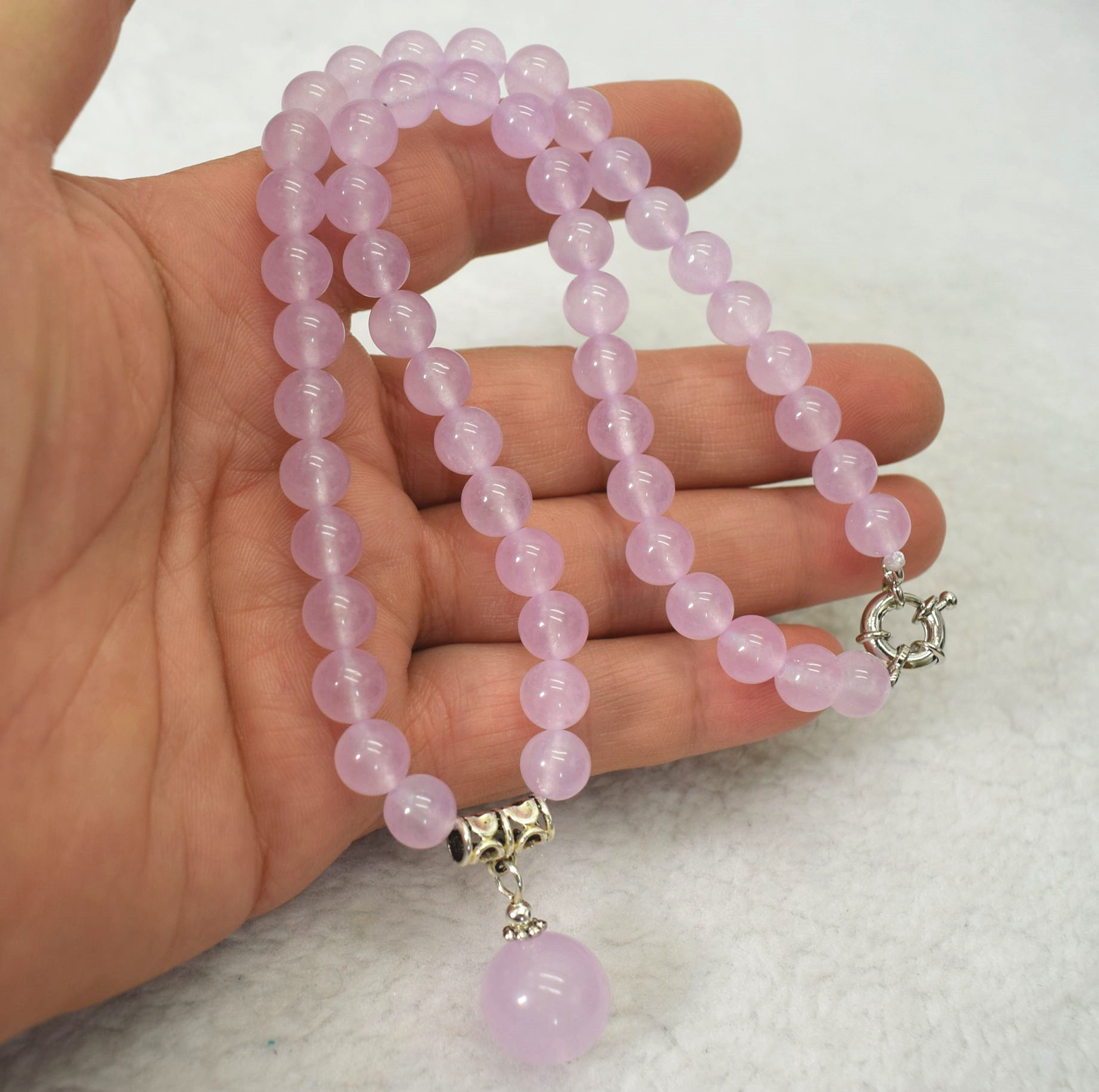 Pretty Natural 8mm Light Purple Jade Gems Round Beads Pendant Necklace 16-28in
