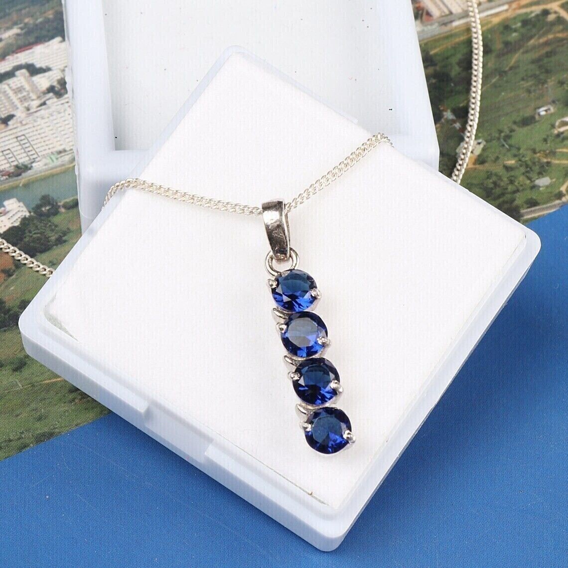 2Ct Round Cut Lab-Created Blue Sapphire Pendant 14k White Gold Plated Silver