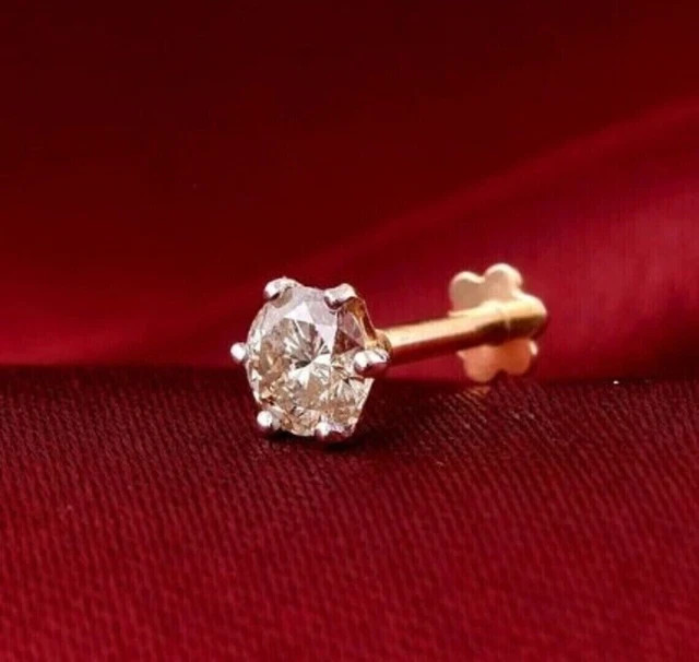 0.44 ct each lab grown diamond nose stud ring piercing 14kt yellow gold plated