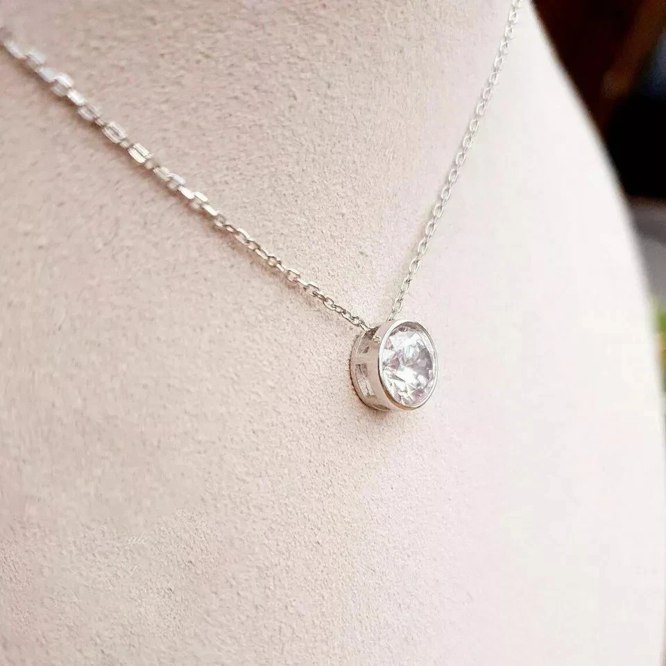 1.00Ct Round Cut Moissanite Bezel Set Pendant 14K White Gold Finish Free Chain