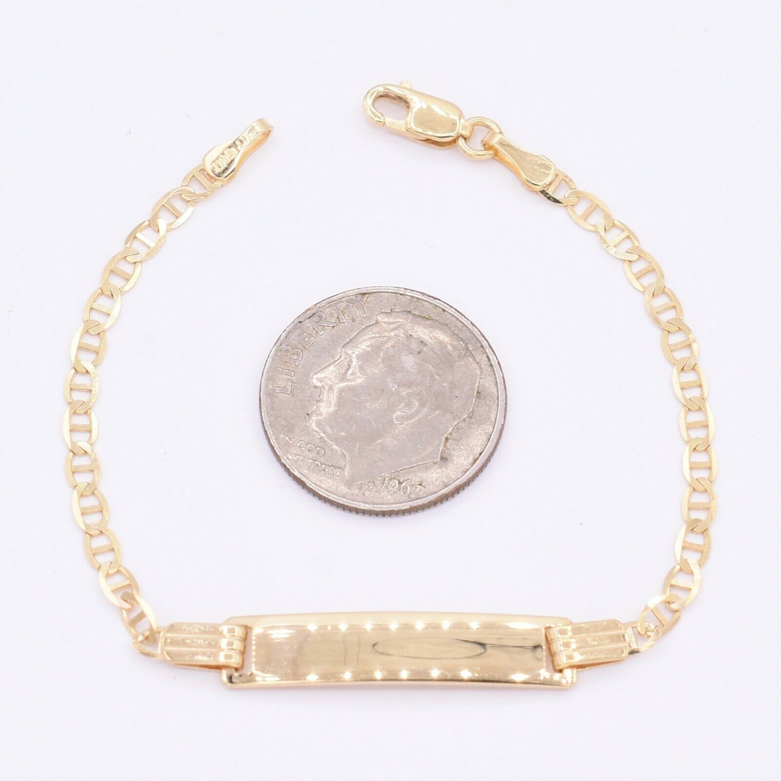 2.5mm Mariner Chain ID Baby Kids Bracelet Real 10K ALL Yellow Gold 5.5″