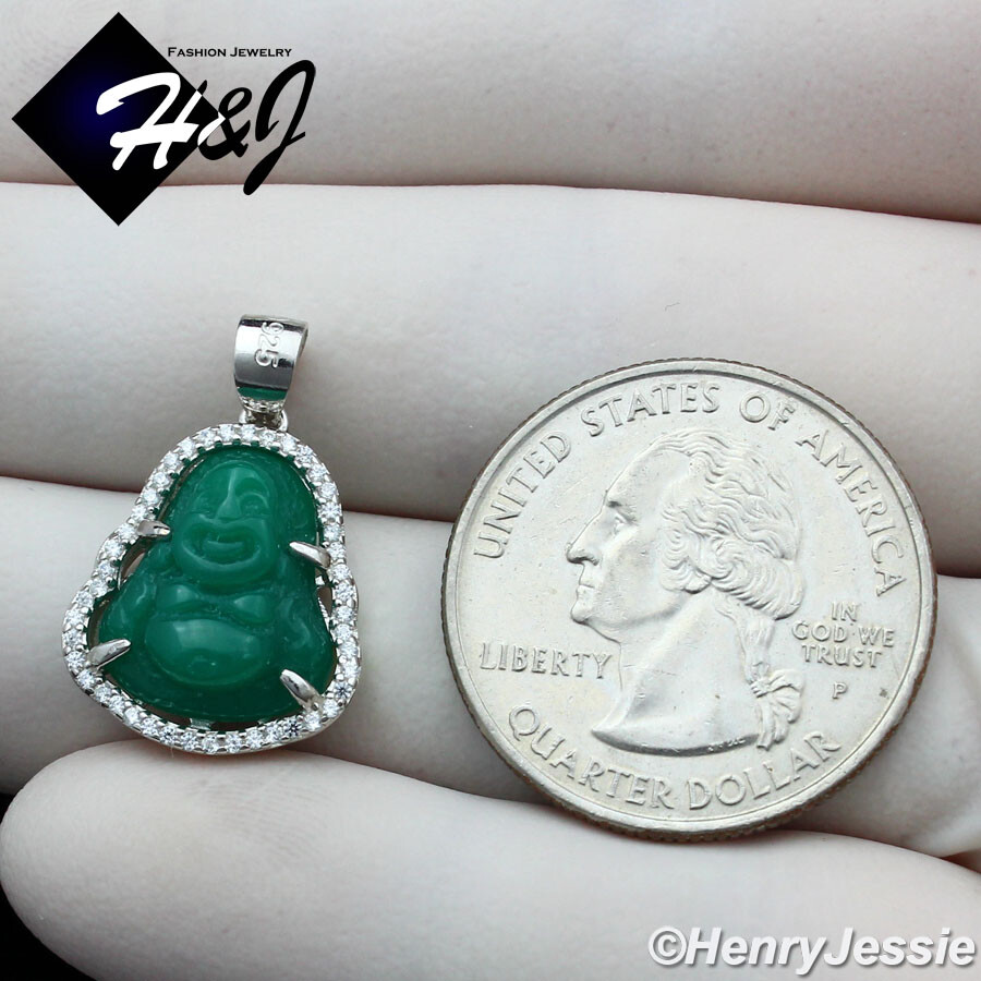 MEN WOMEN 925 STERLING SILVER ICY BLING SMALL GREEN JADE BUDDHA PENDANT*SP283
