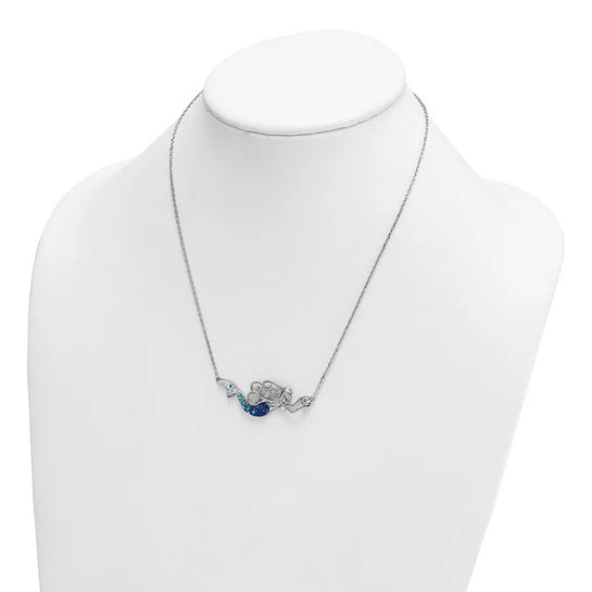 Sterling Silver Rhodium Plated Crystal Mermaid Necklace