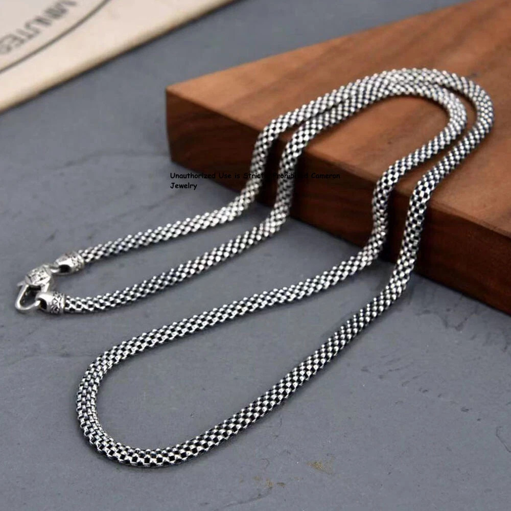 Pure S925 Sterling Silver Chain Men/Women 4mm Snake Link Necklace 23.6 inches