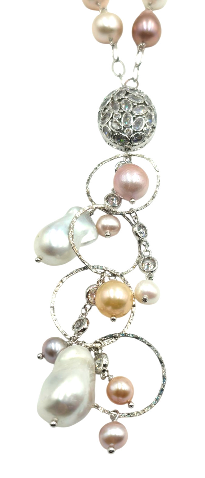 Lucoral 925 Sterling Silver 30” Baroque Pearl Y Drop Pendant Necklace Multicolor