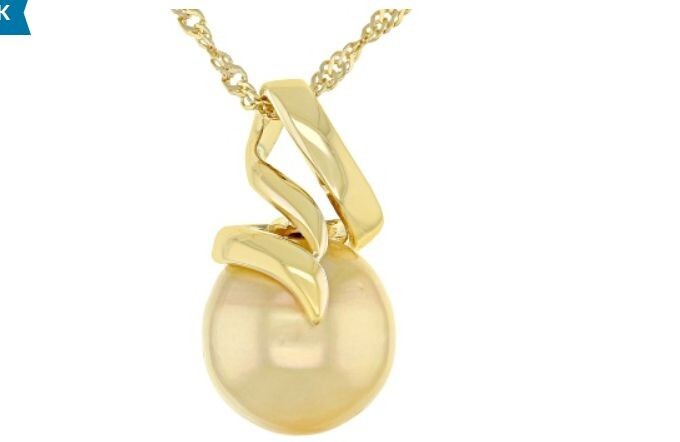 11mm Golden Cultured South Sea Pearl 18k Yellow Gold/Sterling Silver Pendant NEW