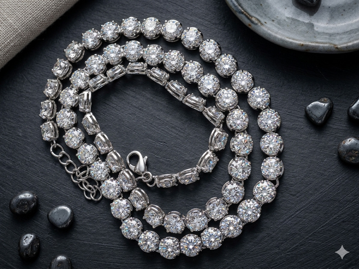 HUGE 5mm White Diamond 22 Inches Tennis Necklace – FREE Diamond studs & Tariffs.
