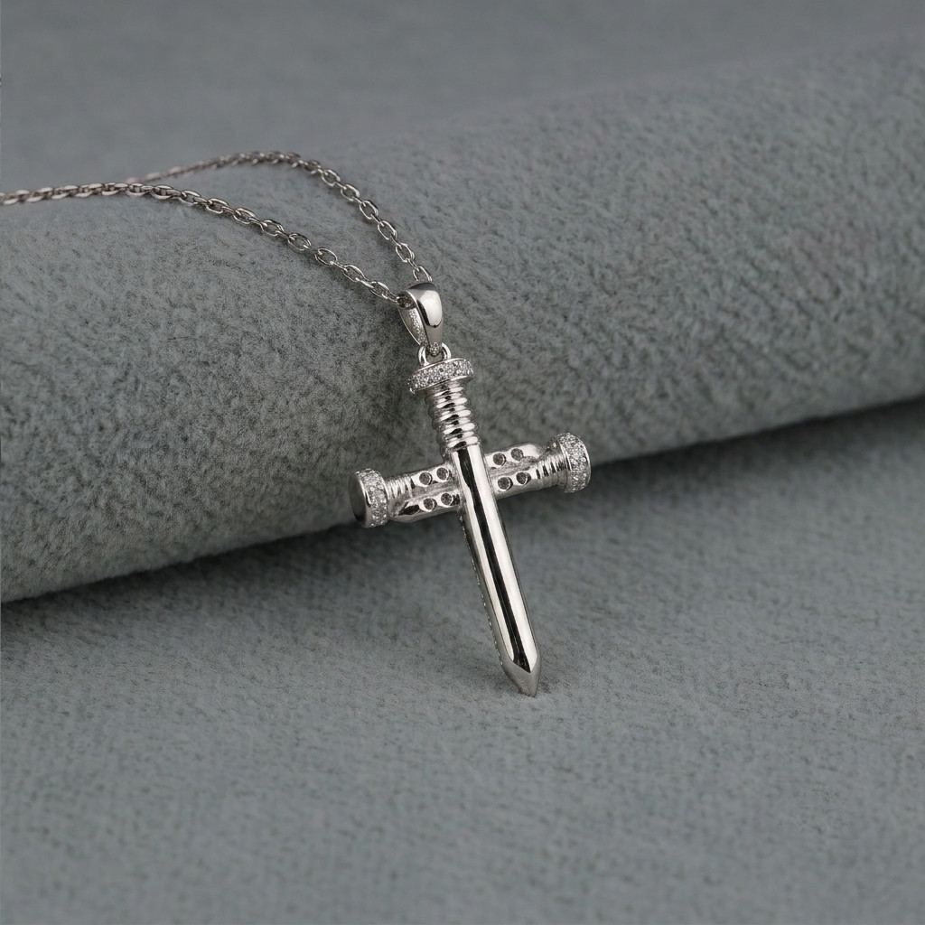 0.60 CT E-F/VVS Round Lab Grown Diamond 14K Gold Engagement Nail Cross Pendant