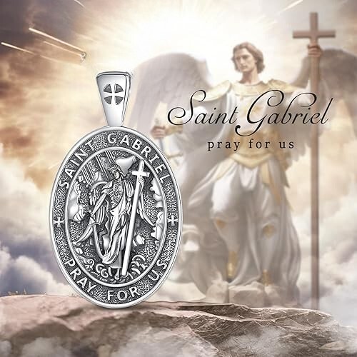 925 Sterling Silver Two-Sided Saint Gabriel Necklace