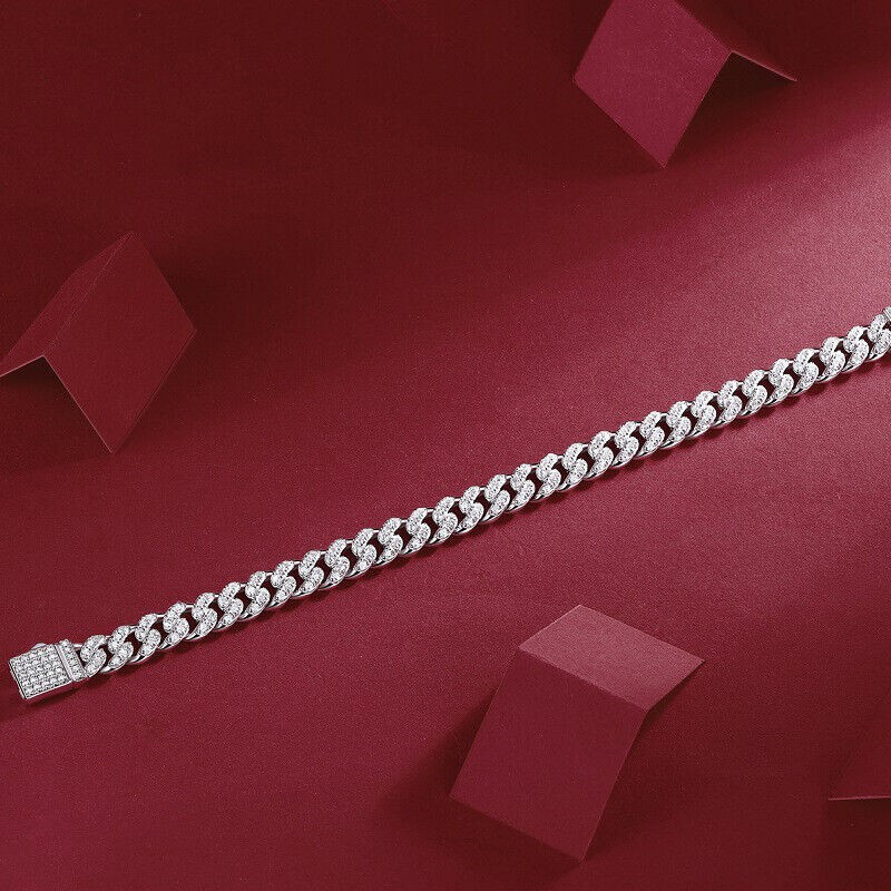 Real 8mm MOISSANITE Miami Cuban Link Chain Necklace Bracelet 925 Sterling Silver