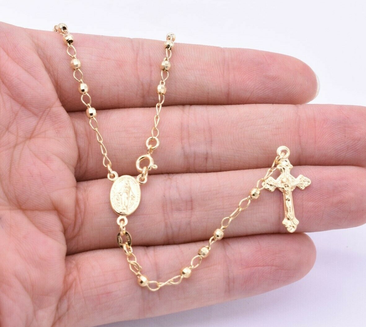 3mm Rosary Diamond Cut Chain Necklace 14K Yellow Gold-Plated Silver 925 ALL SIZE