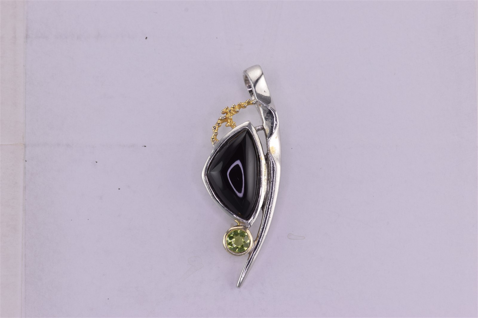 Sterling Silver 49mm x 16mm Black Onyx Saber Sword Peridot 925 Pendant