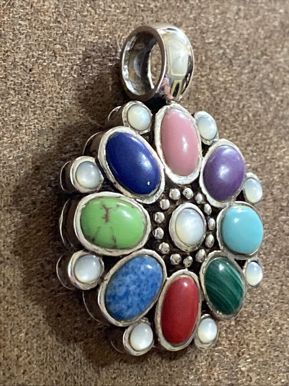 Sterling Silver Multi-Color Flower Necklace Pendant Signed SX 925 Thailand