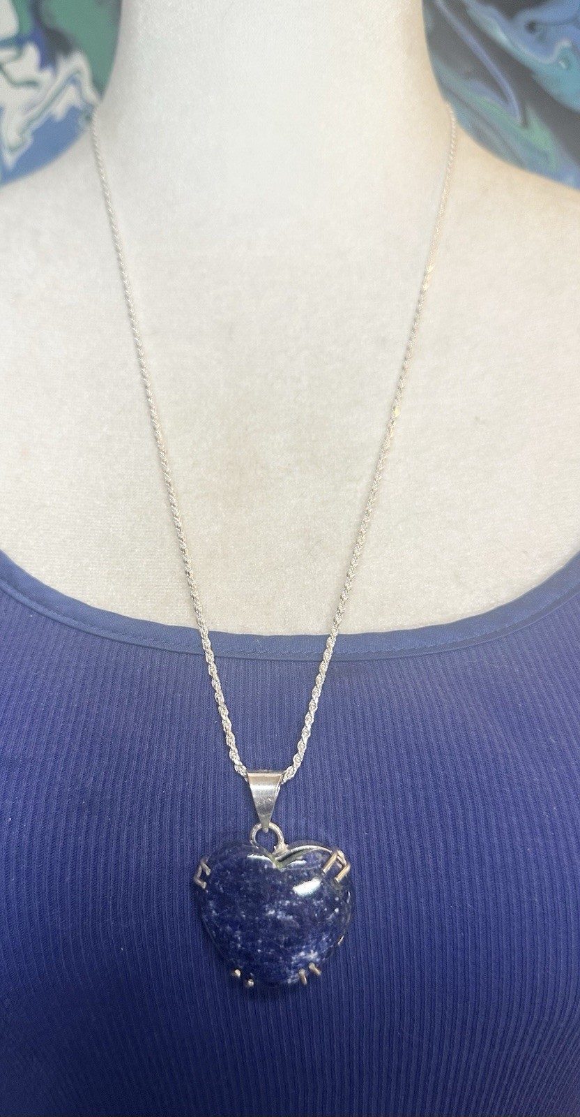Lovely Lapis Lazuli 925 Sterling Silver Heart Pendant Necklace 24 Inch