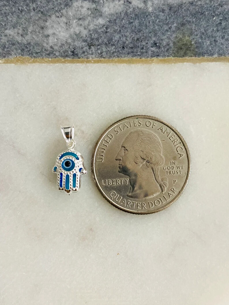 925 Sterling Silver Murano Glass 16mm Hamsa Fatima Hand Pendant- P145