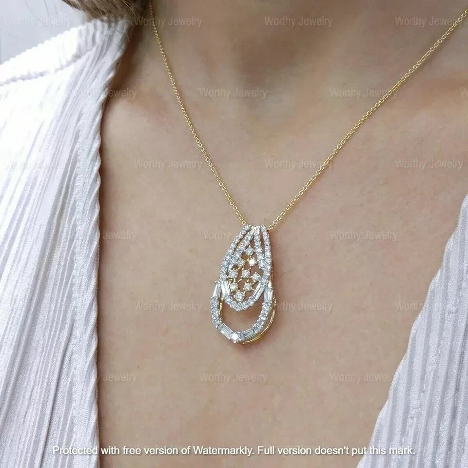 2.00Ct Round Cut VVS1/D Diamond Cluster Women’s Pendant 14K Yellow Gold Finish