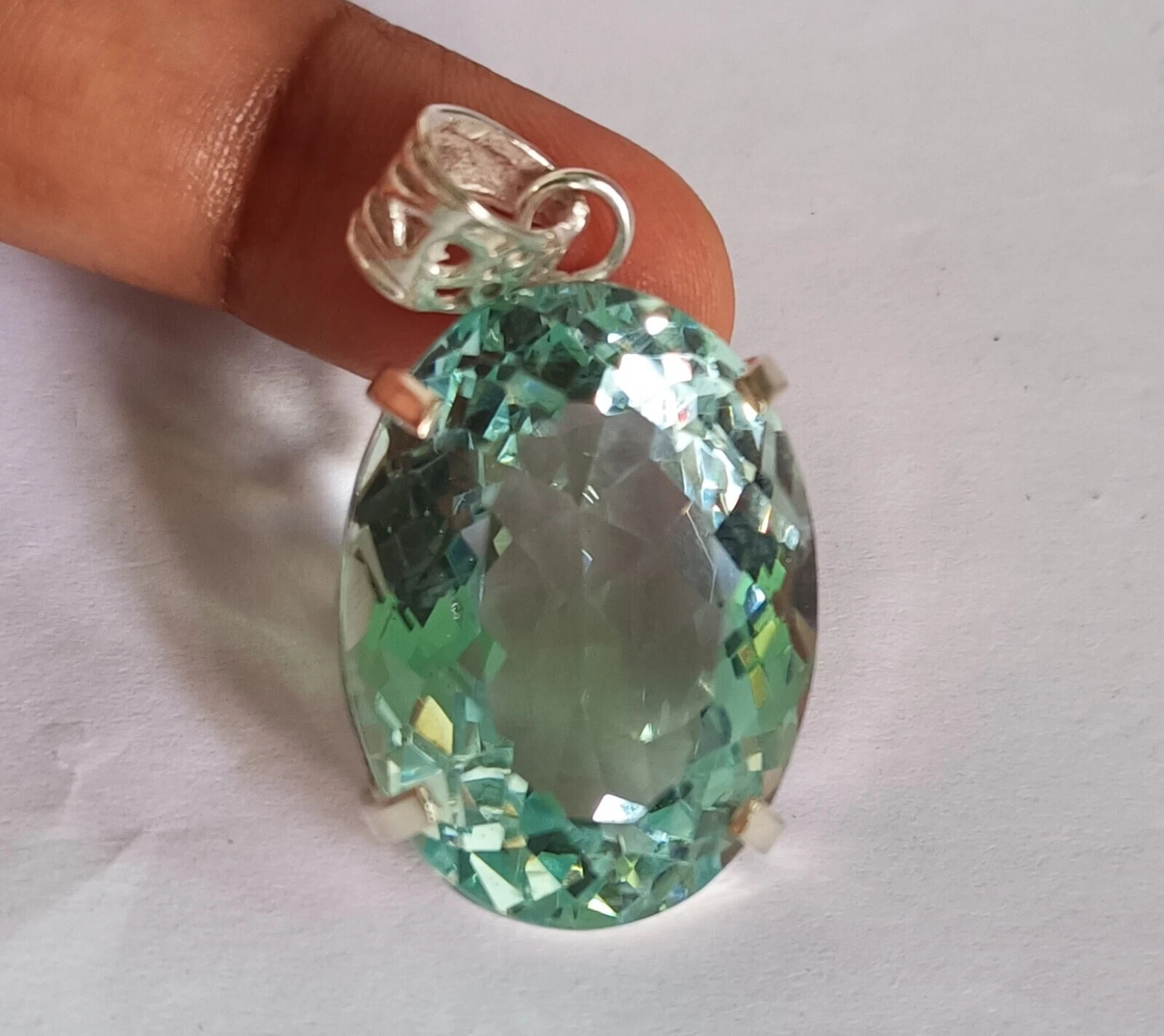 Natural 130 Ct+ Brazilian Oval AQUAMARINE Topaz Pendant 925 Silver Gemstone