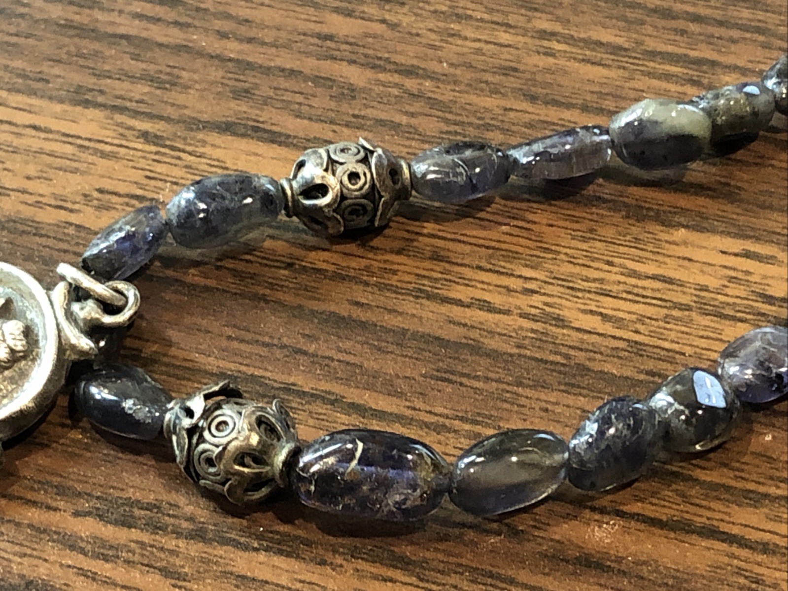 Sterling Silver 925 Buddha Pendant Purple Stone Necklace Ornate Accents