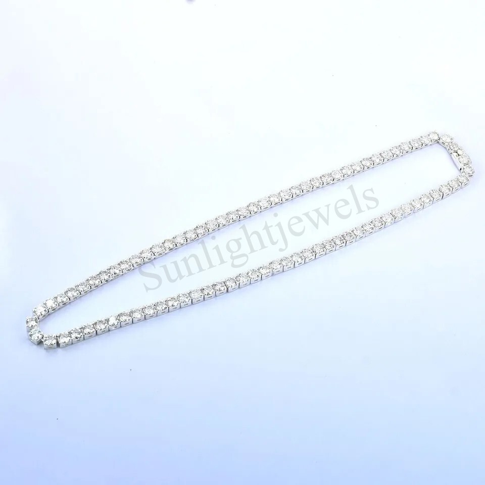 Real 925 Sterling Silver 5 mm Round Cut White Diamond Tennis Chain Necklace