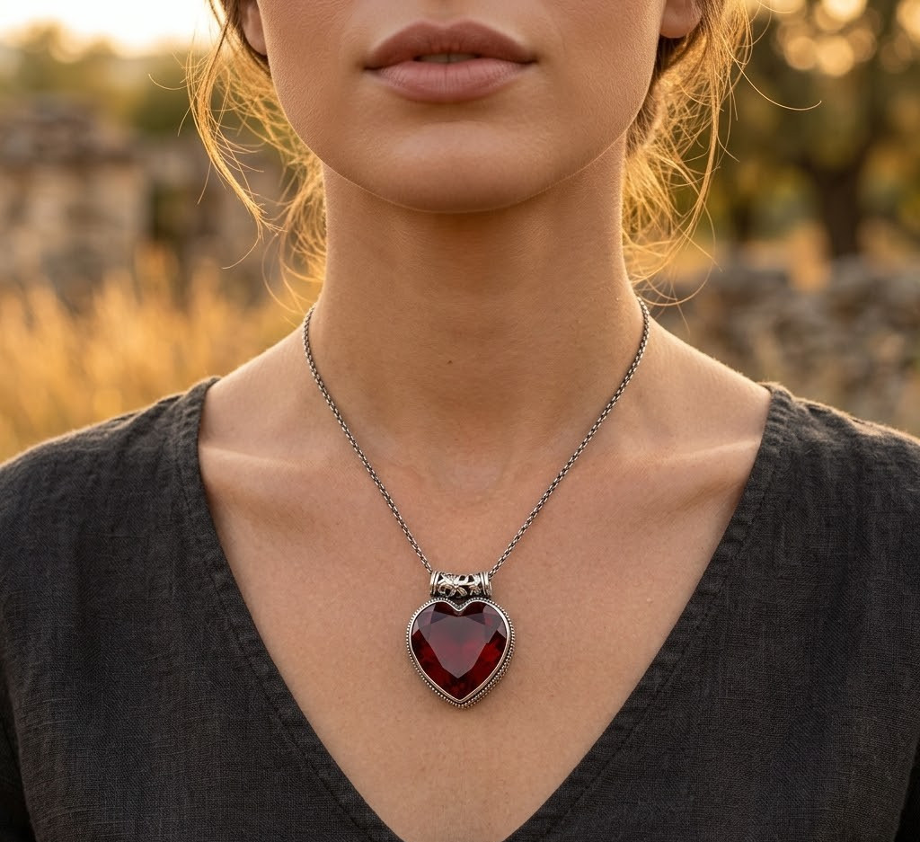 Red Garnet Gemstone Handmade 925 Sterling Silver Jewelry Gift To her Pendant