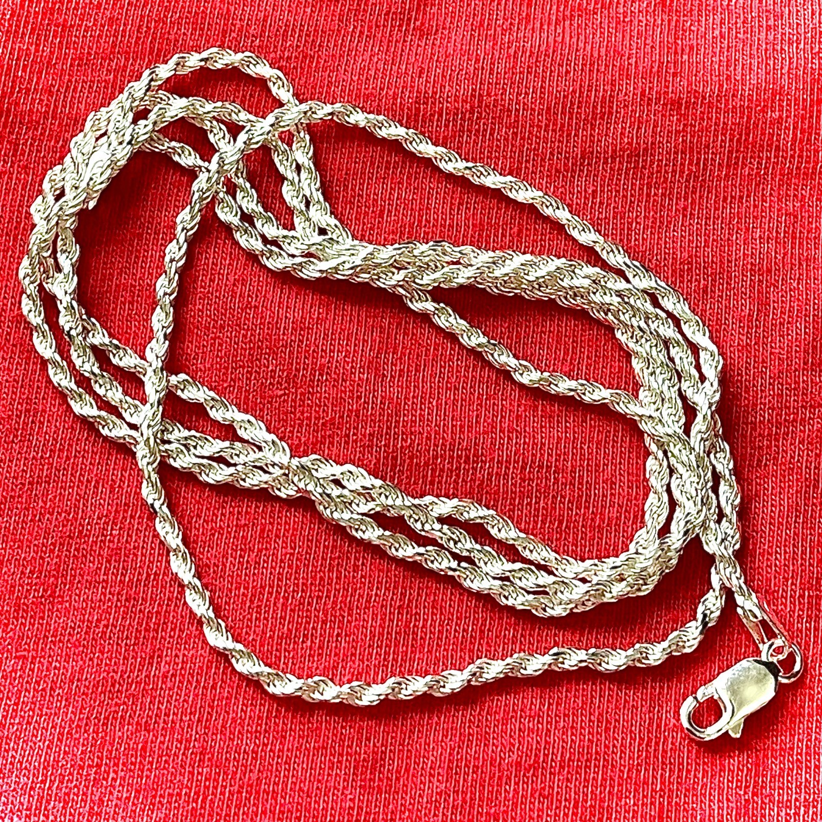 Italy Sterling Silver 925 Diamond Cut Rope Chain Necklace 2MM Free Shipping Gift
