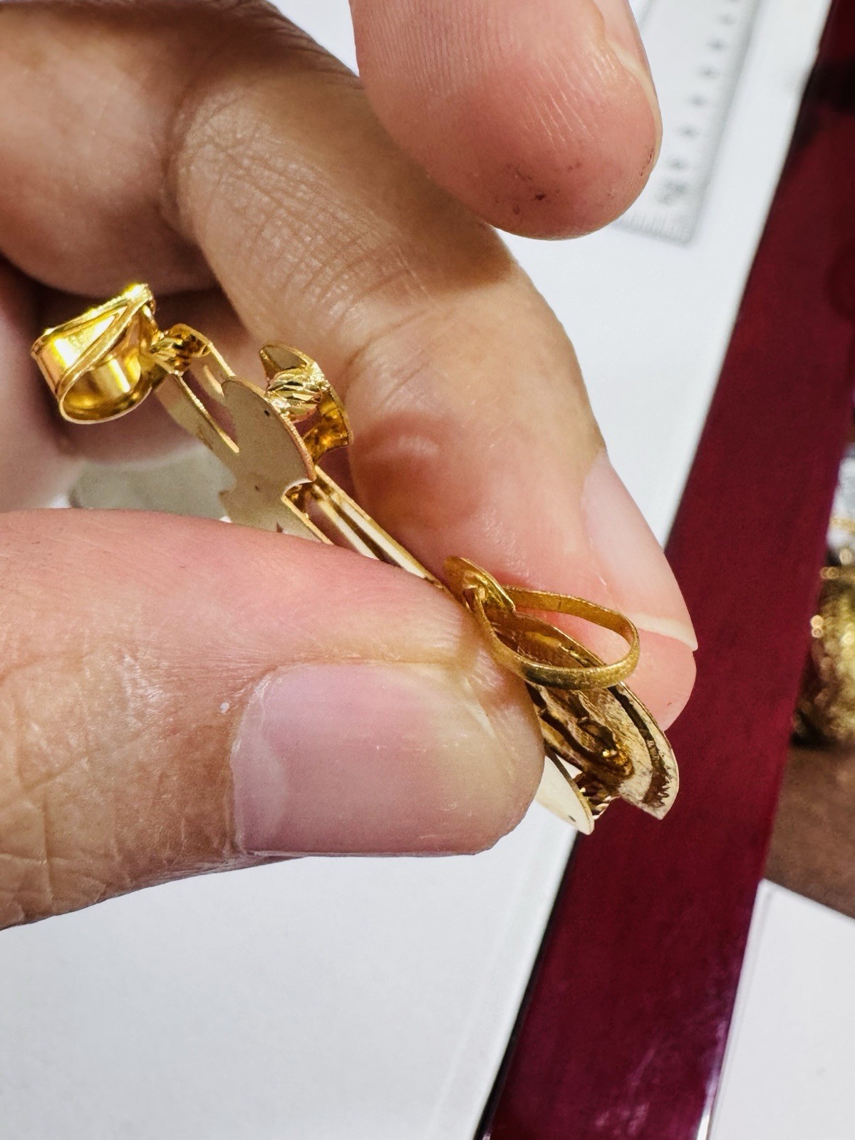 22K 916 Fine Real Gold Two Set U Heart & Cross Pendant 4.5g
