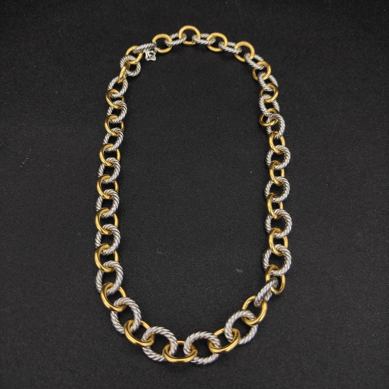 David Yurman Oval Link Chain Necklace Sterling Silver with 18K Yellow Gold 17.3″