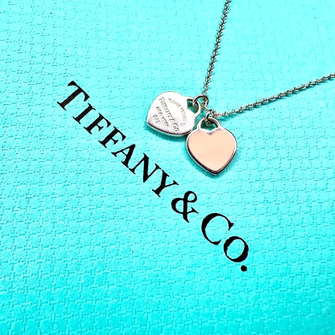TIFFANY & Co. Return to Mini Double Pink Heart Enamel SV925 Pendant Necklace