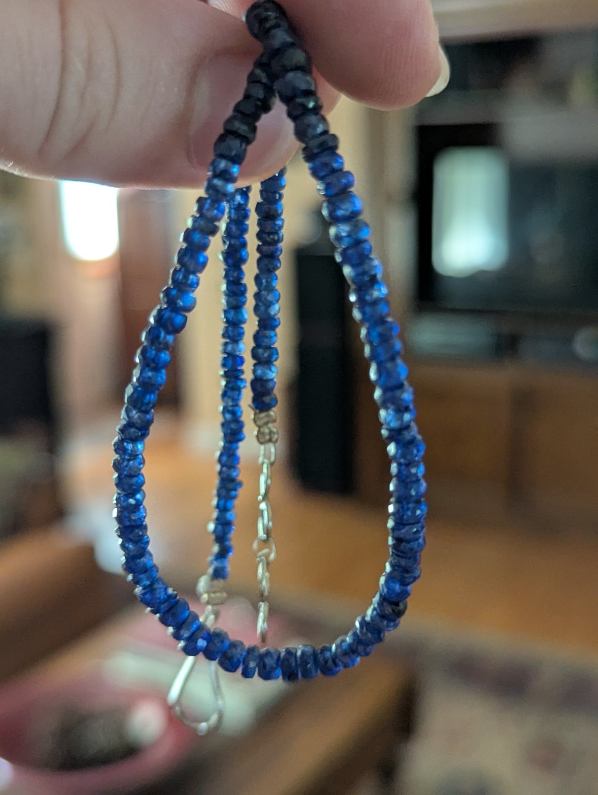 natural blue Sapphire rondelle Bead Necklace 14.15 In 2 x 4mm