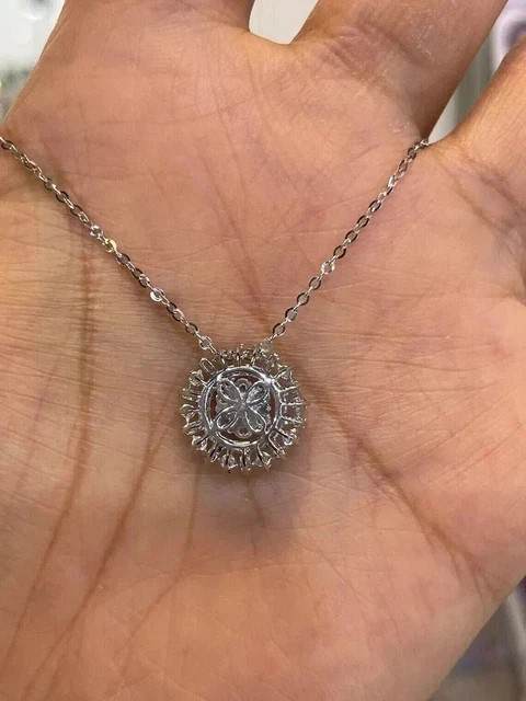 Lab Grown Diamond Cluster Pendant 2Ct Round Cut Necklace 14K White Gold Plated