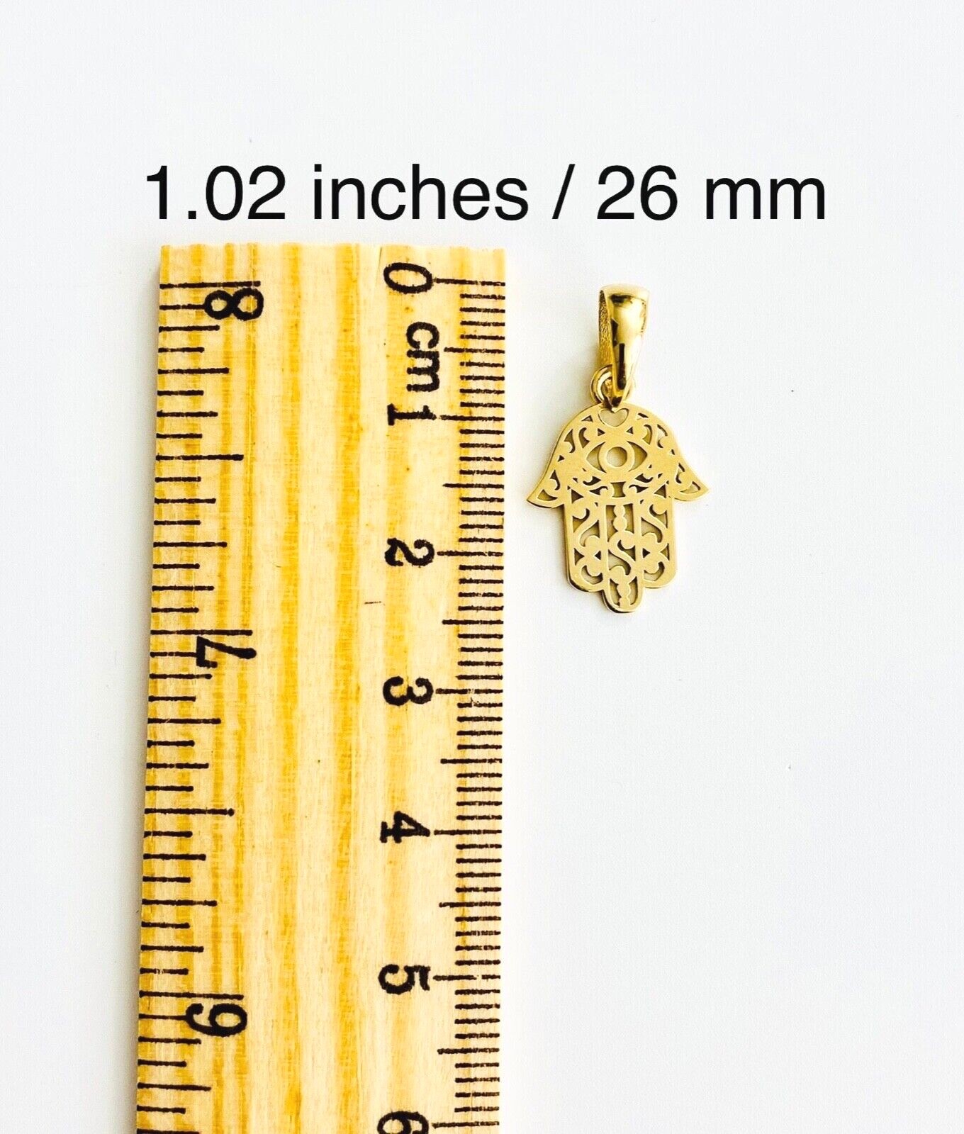 14K Solid Gold Hamsa Hand, 14k Real Solid Gold Fatima Hand Charm Pendant- T042