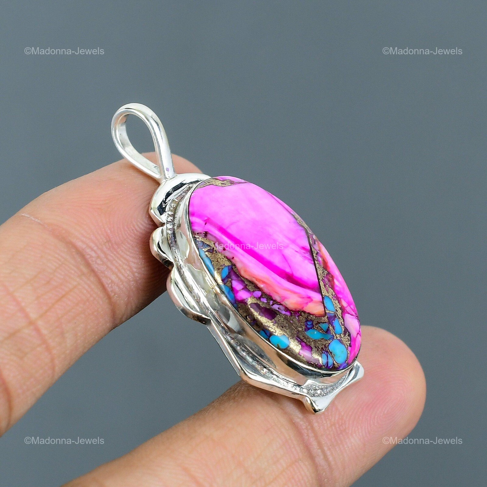 Natural Kingman Pink Dahlia Turquoise Stone New Pendant Jewelry Sterling Silver
