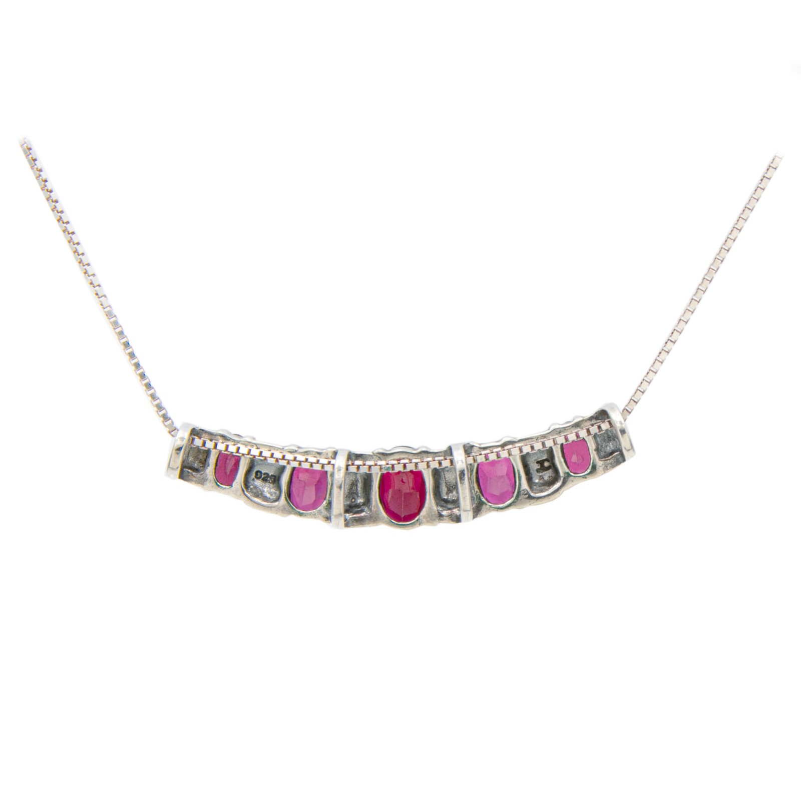 Sterling Silver Red Garnet and Marcasite Slide Pendant and 18″ Necklace
