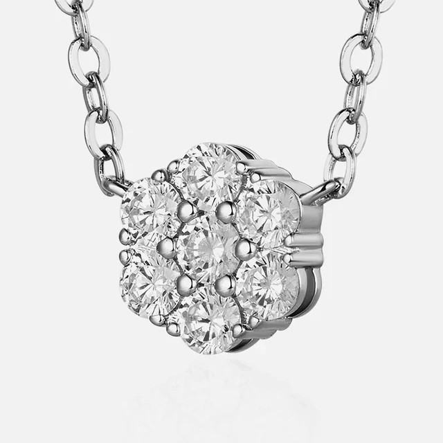 1.22Ct Round Cut Lab Created Diamond Flower Pendant 14k White Gold Plated 18′