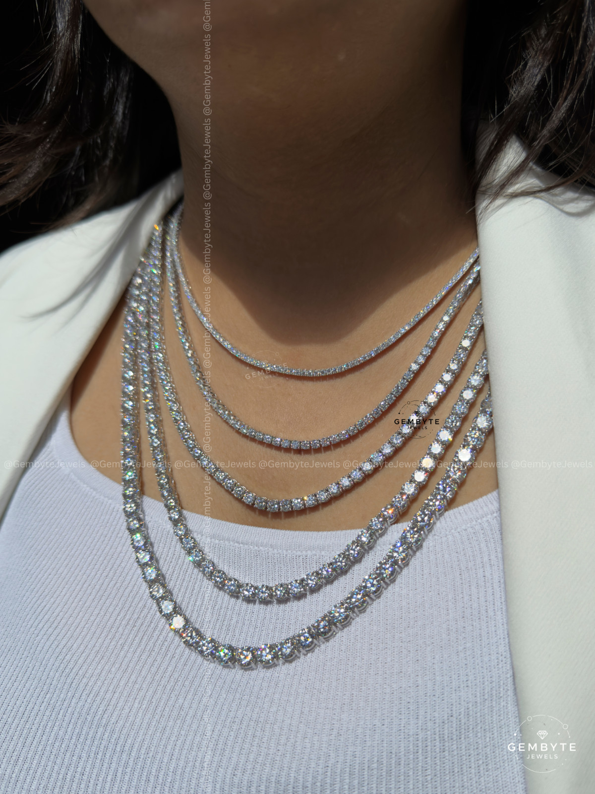 Real Moissanite Tennis Chain 925 Sterling Silver VVS D Color 2mm-6mm Mens Women