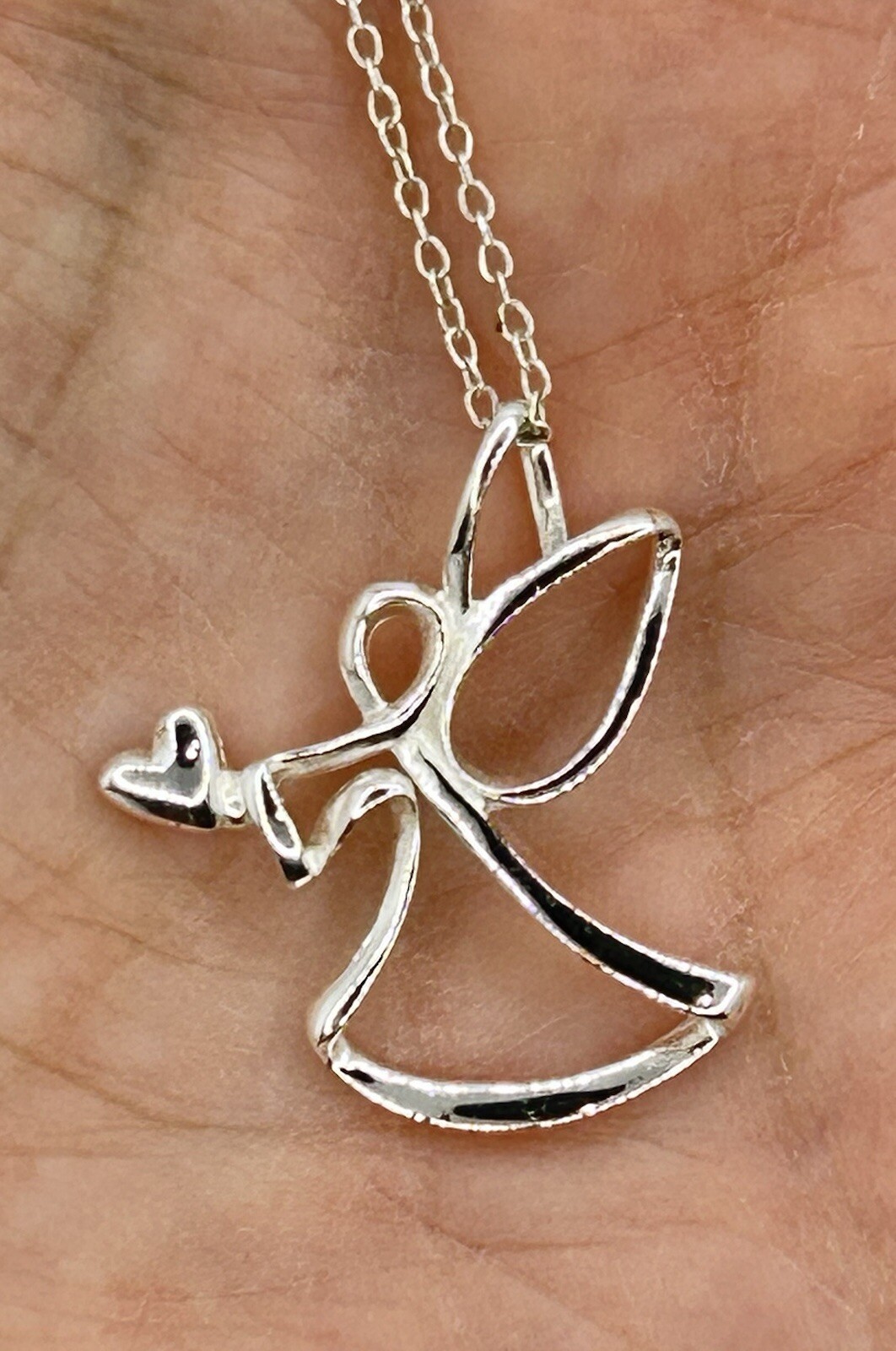 Sterling Silver Angel Heart Pendant Necklace Designer Signed LA 18″