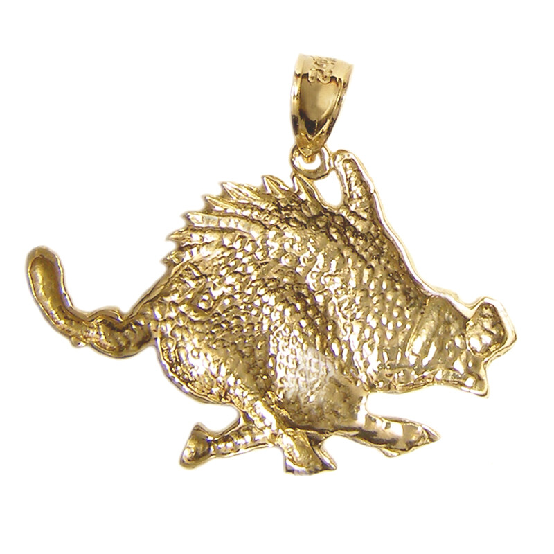 New 14k Gold Razorback Wild Boar Pig Pendant