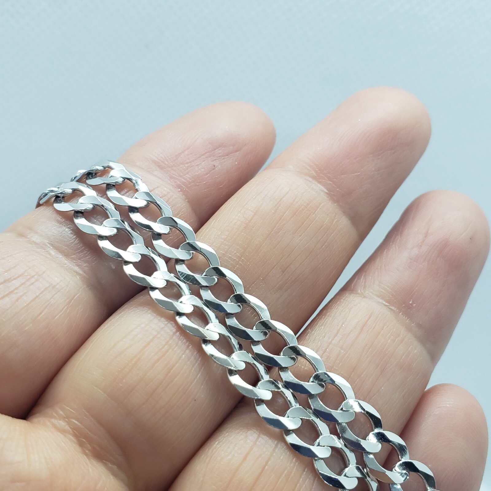 14K White Gold Solid Cuban Curb Link Chain Necklace Bracelet 5mm~6mm 7″~30″