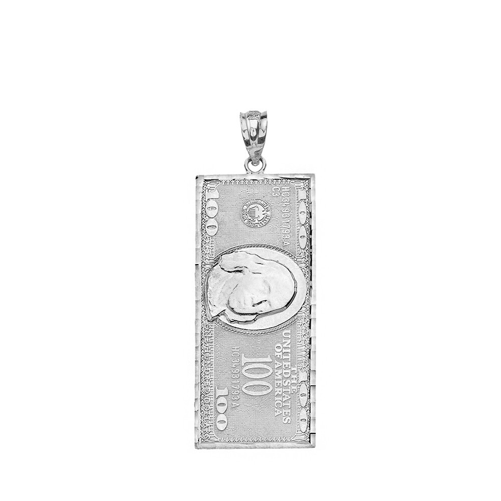 Sterling Silver United States Hundred Dollar Bill Pendant Necklace(Small)