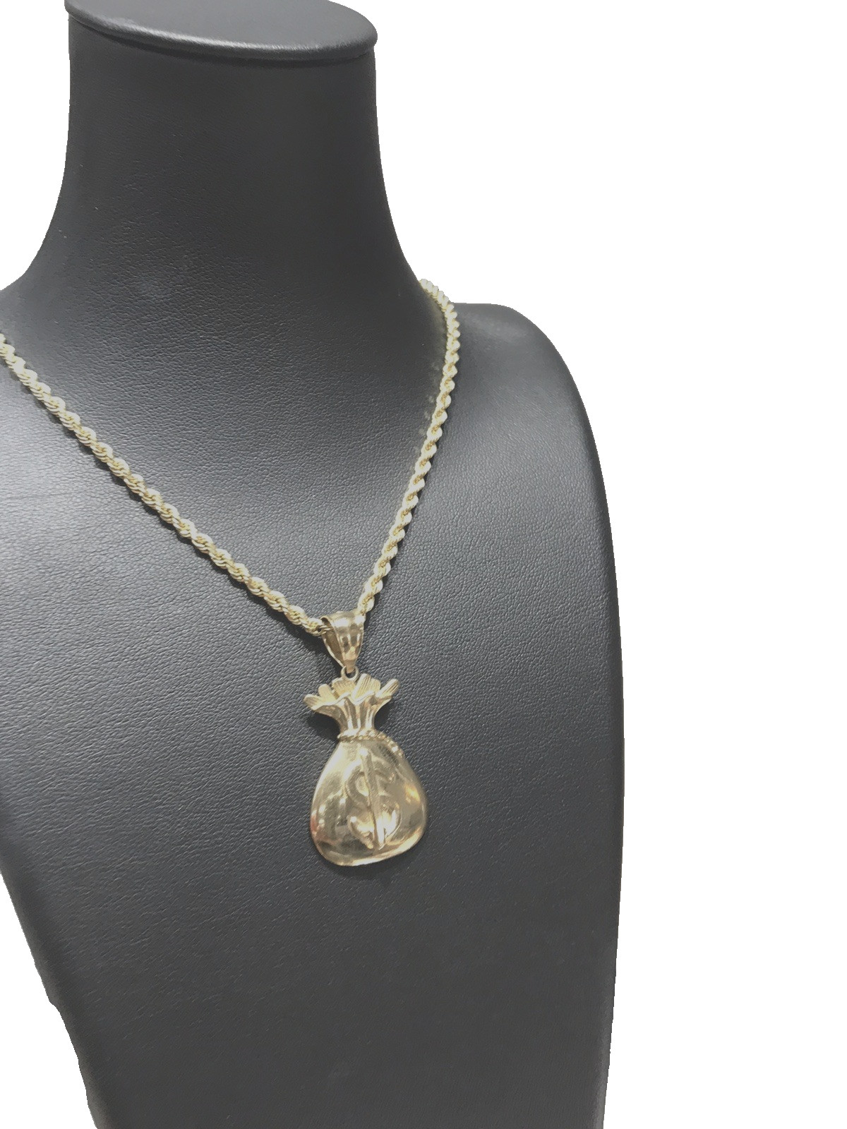 Solid 10K Yellow Gold Money Bag Dollar Sign Pendant Charm Textured Polished 7.8g