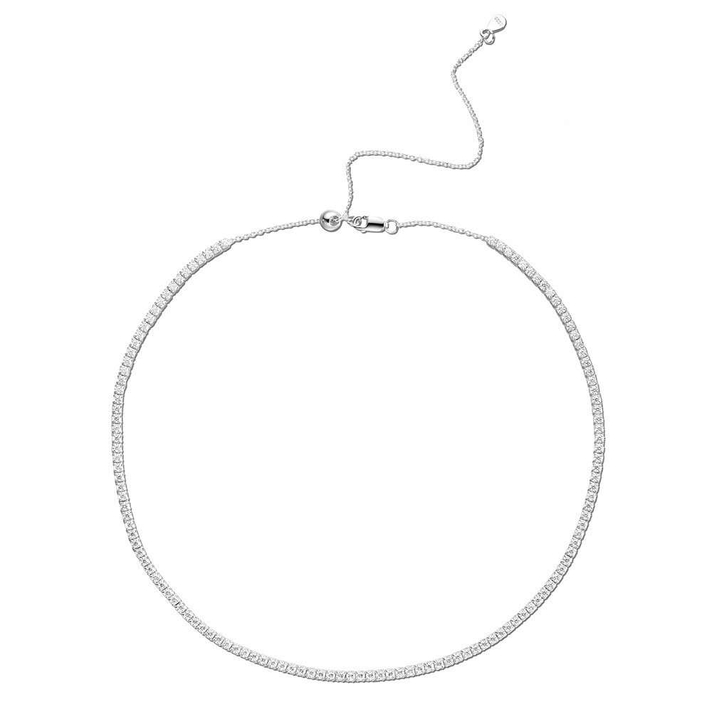 2mm Moissanite Tennis Chain Necklace 925 Sterling Silver Plated 14K White Gold