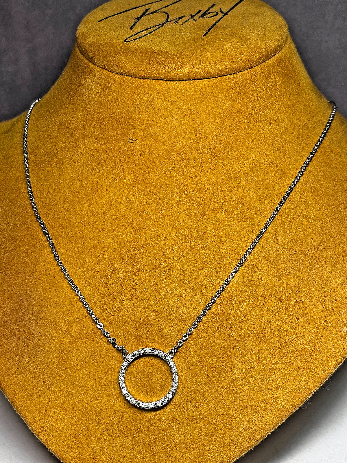 Sterling Silver Pave Diamonds Circle Pendant Chain Necklace 3.3g 17in