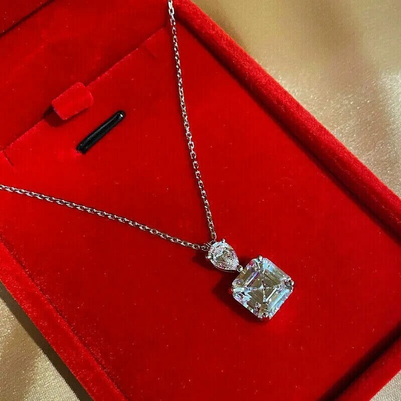 2Ct Lab Created Asscher Cut Diamond Solitaire Pendant 14K White Gold Finish