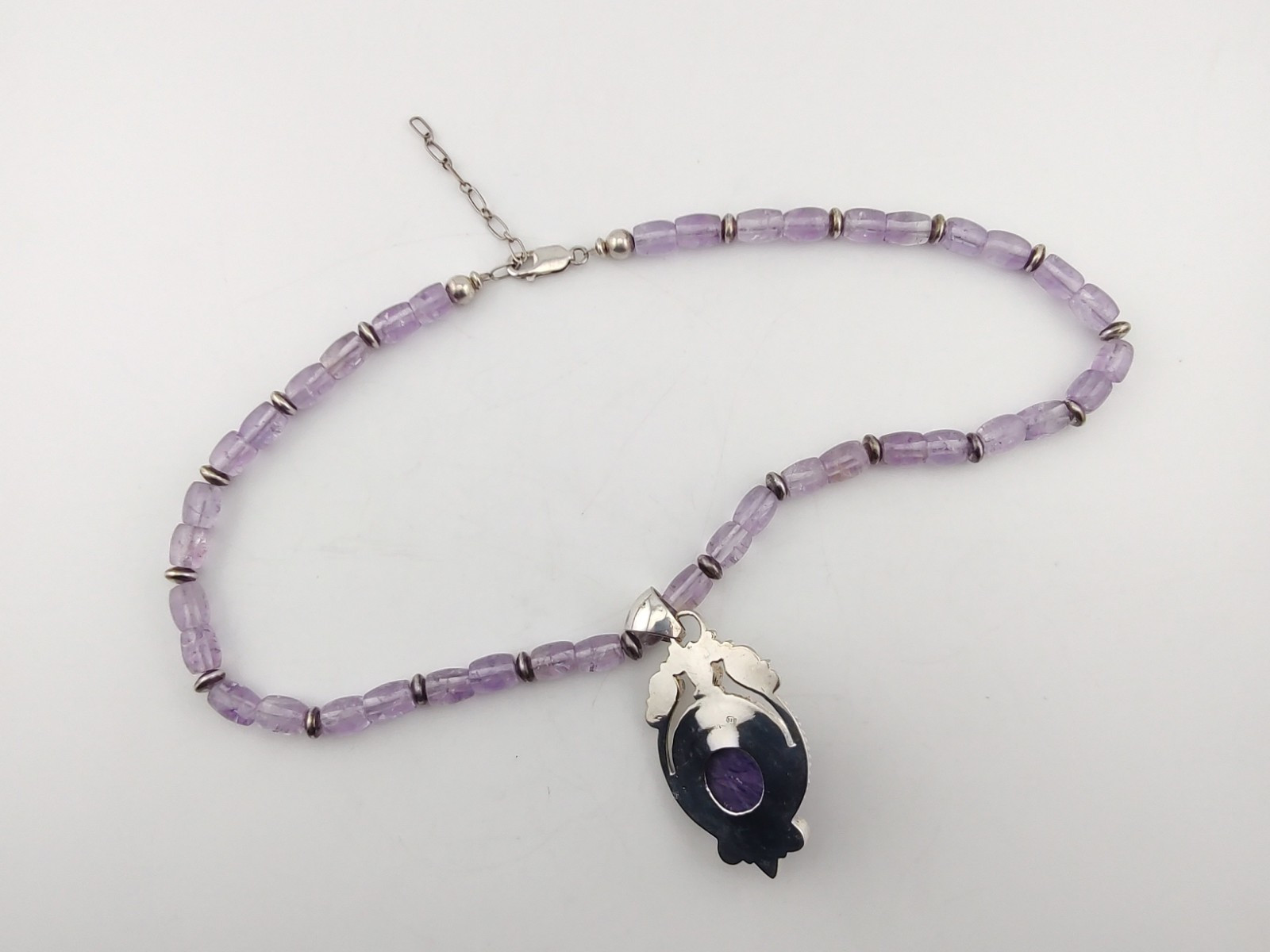 Charoite Amethyst Bead Sterl Silver Purple Goddess Gemstone Pendant Necklace 20″