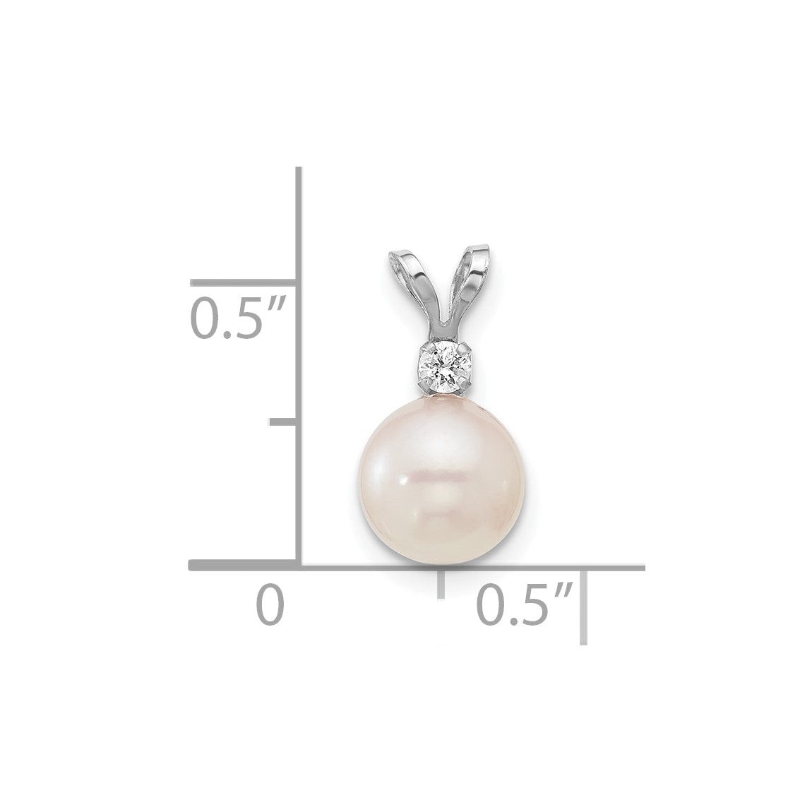 14K White Gold 7-8mm Round White Cultured Saltwater Akoya .05ctw Diamond Pendant