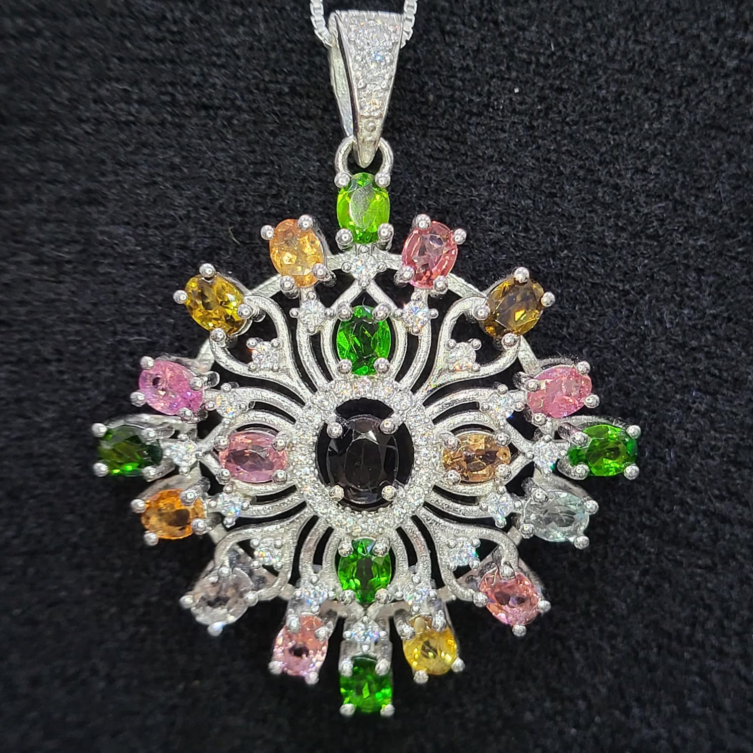 Natural Tourmalite Gemstone 925 Sterling Silver Pendant Oval Multi-Color