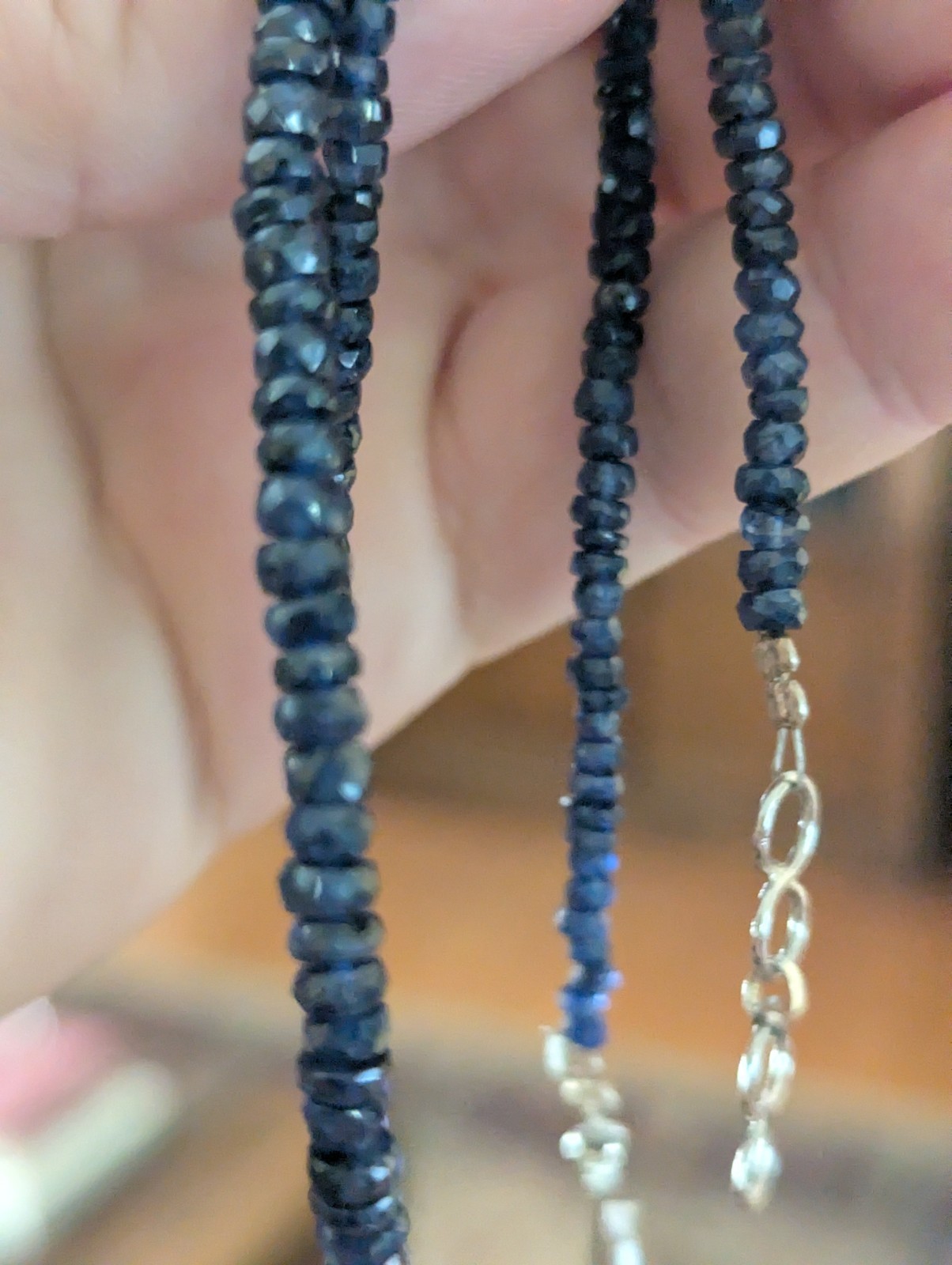 natural blue Sapphire rondelle Bead Necklace 14.15 In 2 x 4mm