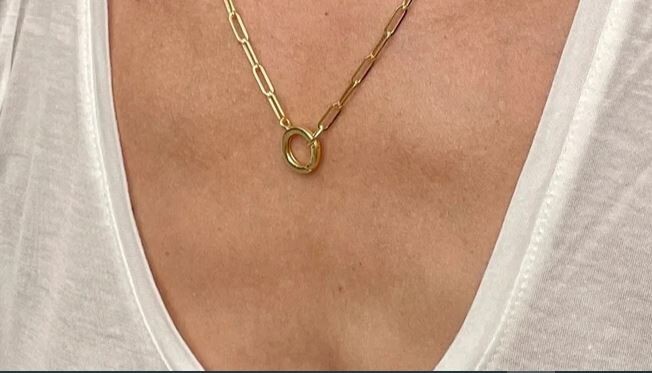 14k Yellow Gold Charm Clasp PAPERCLIP Link Chain Necklace 18 Inch 4 grams 3.2MM